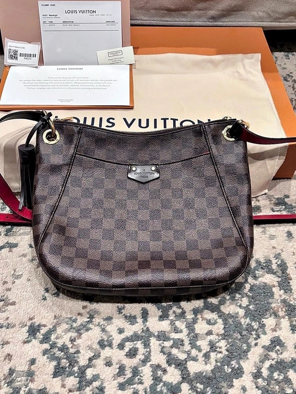 Louis Vuitton South Bank Besace Damier Crossbody Bag Brown & Red